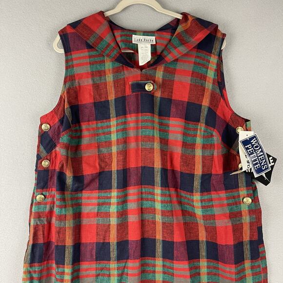 Vintage Lady Dorby Linen Dress Women 20WP Plaid Midi Shawl Collar Cottage NEW - Picture 2 of 14